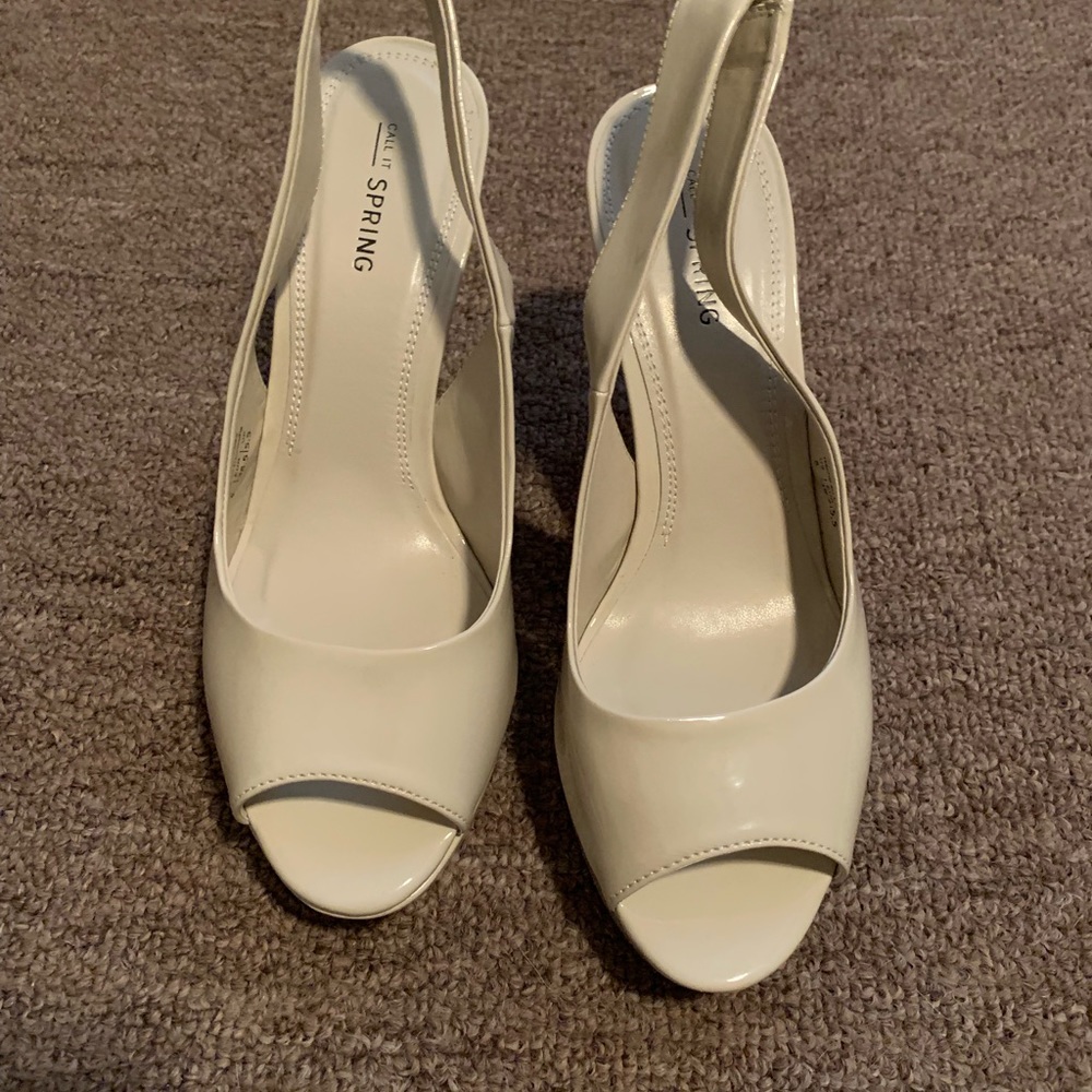 Bone colored sling back heels
